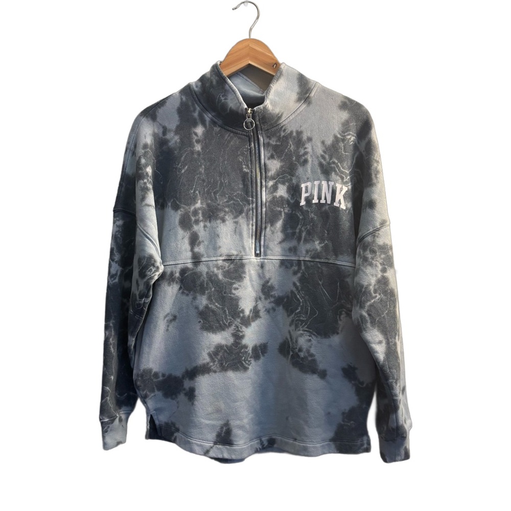 Victoria's Secret PINK Gray Acid Wash Quarter Zip Oversized Pullover Women’s XS